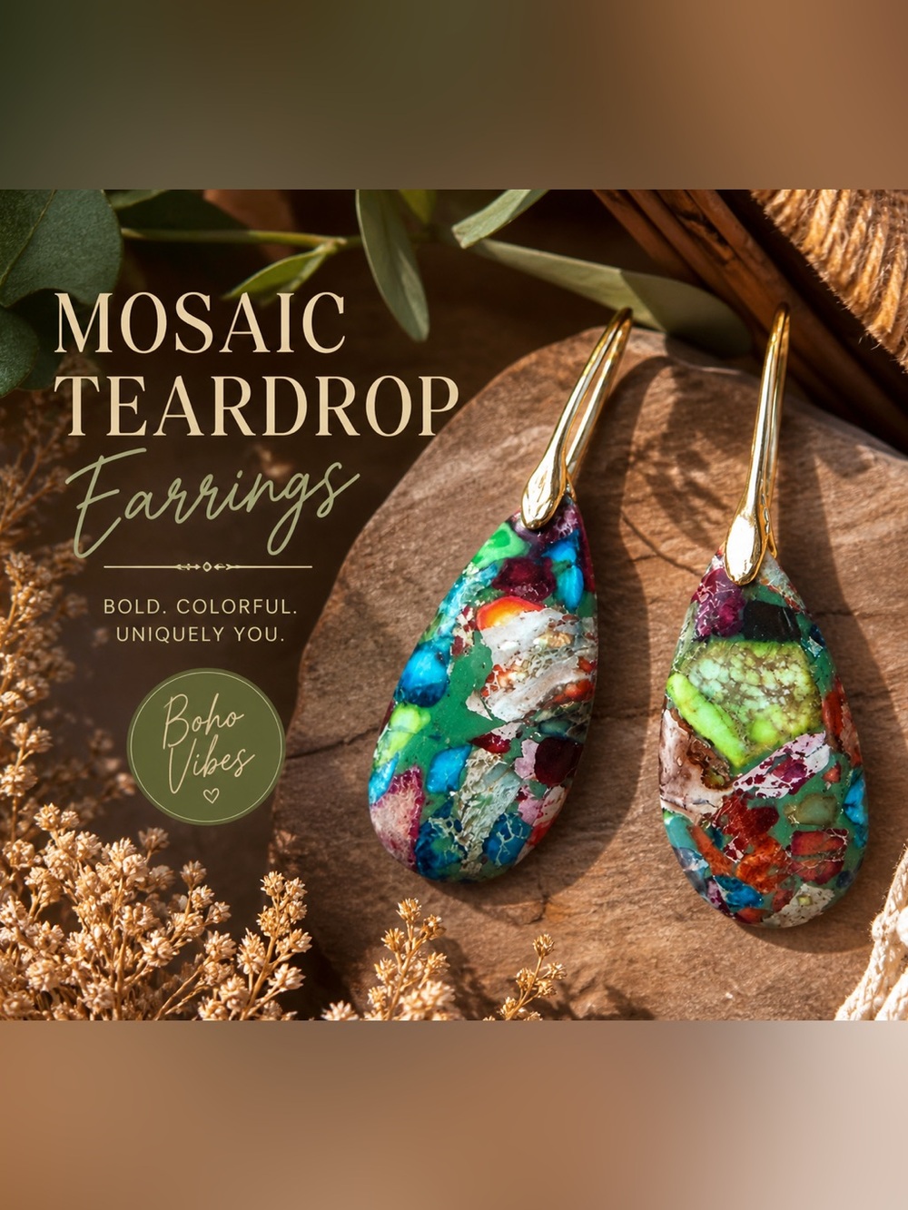Colorful Mosaic Teardrop Earrings